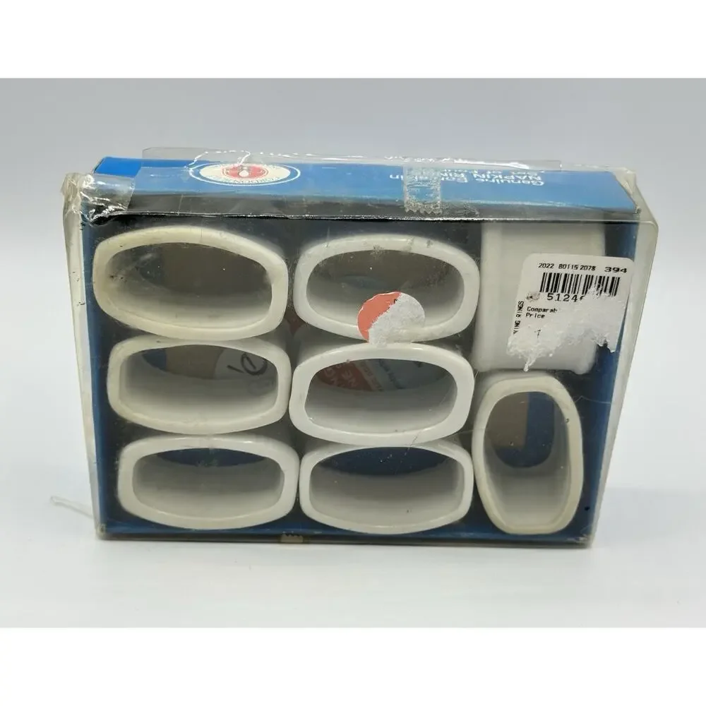 SET OF 8 VINTAGE CORDON BLEU WHITE PORCELAIN NAPKIN RINGS ORIGINAL BOX